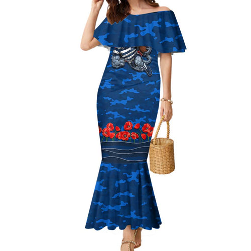 Personalised Geelong Cats ANZAC Family Matching Mermaid Dress and Hawaiian Shirt Military Remembrance Australian Football Mascot Camouflage