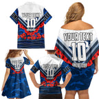 Personalised Geelong Cats ANZAC Family Matching Off Shoulder Short Dress and Hawaiian Shirt Military Remembrance Australian Football Mascot Camouflage
