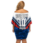 Personalised Geelong Cats ANZAC Family Matching Off Shoulder Short Dress and Hawaiian Shirt Military Remembrance Australian Football Mascot Camouflage