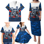Personalised Geelong Cats ANZAC Family Matching Puletasi and Hawaiian Shirt Military Remembrance Australian Football Mascot Camouflage