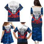 Personalised Geelong Cats ANZAC Family Matching Puletasi and Hawaiian Shirt Military Remembrance Australian Football Mascot Camouflage