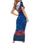 Personalised Geelong Cats ANZAC Family Matching Short Sleeve Bodycon Dress and Hawaiian Shirt Military Remembrance Australian Football Mascot Camouflage
