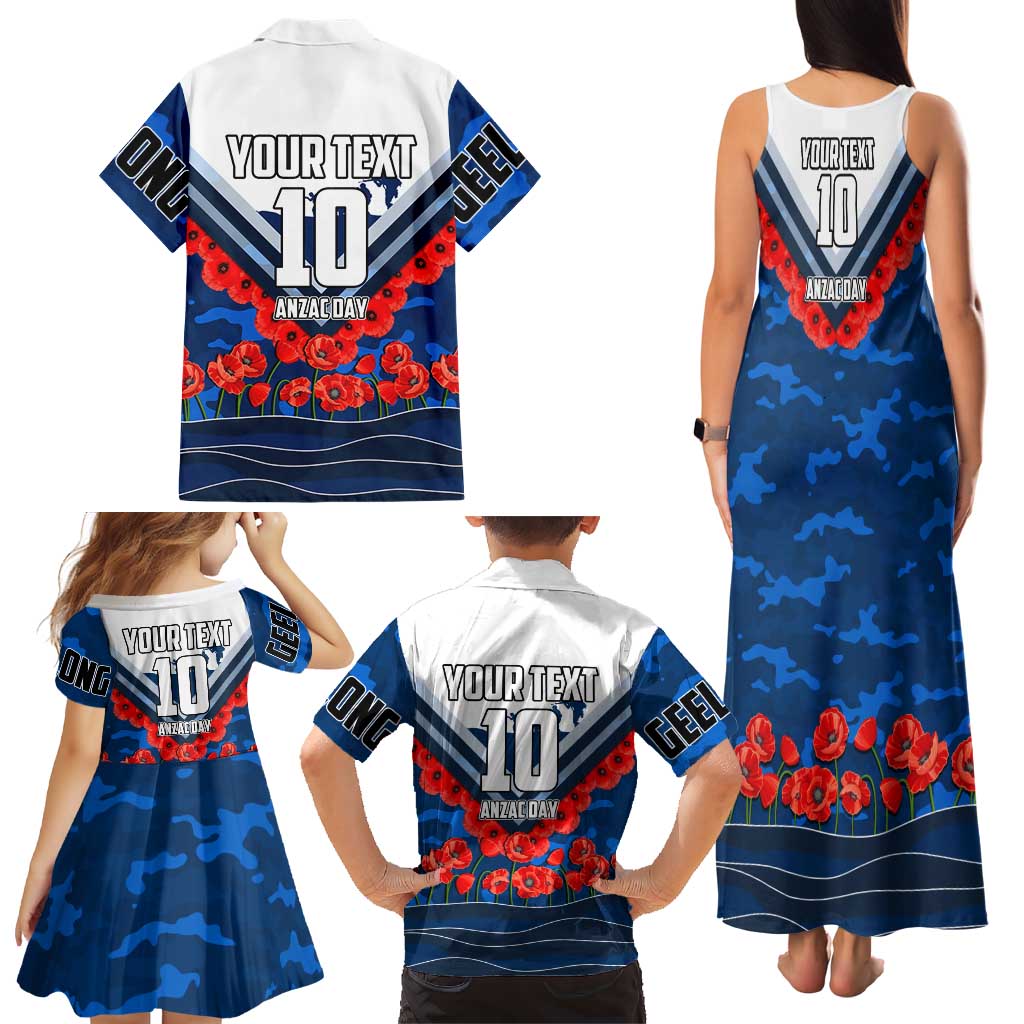 Personalised Geelong Cats ANZAC Family Matching Tank Maxi Dress and Hawaiian Shirt Military Remembrance Australian Football Mascot Camouflage