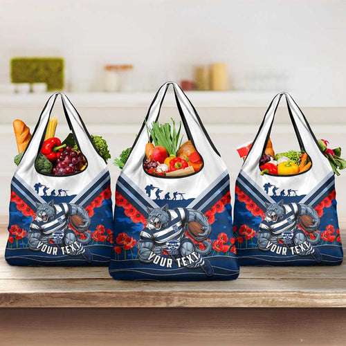 Personalised Geelong Cats ANZAC Grocery Bag Military Remembrance Australian Football Mascot Camouflage