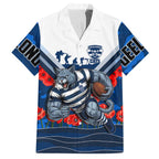 Personalised Geelong Cats ANZAC Hawaiian Shirt Military Remembrance Australian Football Mascot Camouflage