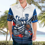 Personalised Geelong Cats ANZAC Hawaiian Shirt Military Remembrance Australian Football Mascot Camouflage