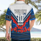 Personalised Geelong Cats ANZAC Hawaiian Shirt Military Remembrance Australian Football Mascot Camouflage