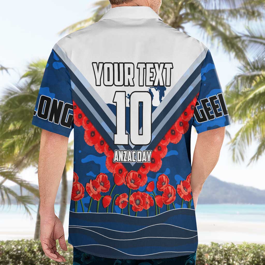 Personalised Geelong Cats ANZAC Hawaiian Shirt Military Remembrance Australian Football Mascot Camouflage