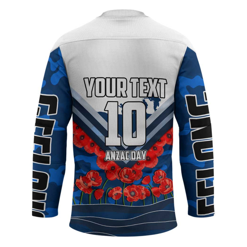 Personalised Geelong Cats ANZAC Hockey Jersey Military Remembrance Australian Football Mascot Camouflage