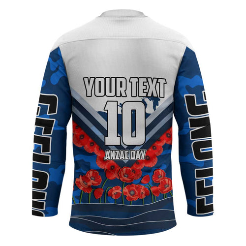 Personalised Geelong Cats ANZAC Hockey Jersey Military Remembrance Australian Football Mascot Camouflage