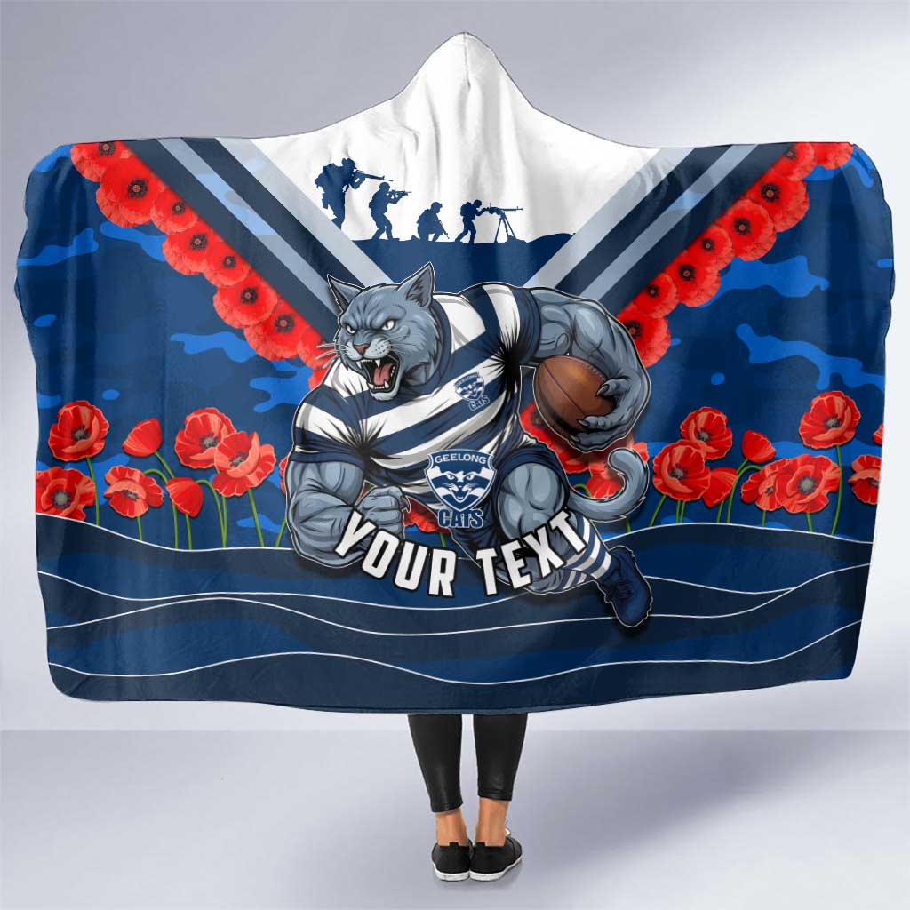 Personalised Geelong Cats ANZAC Hooded Blanket Military Remembrance Australian Football Mascot Camouflage