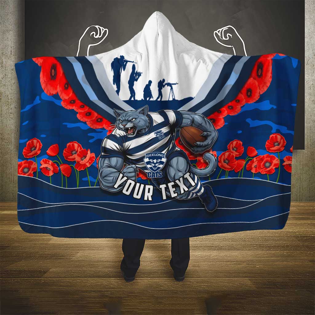 Personalised Geelong Cats ANZAC Hooded Blanket Military Remembrance Australian Football Mascot Camouflage