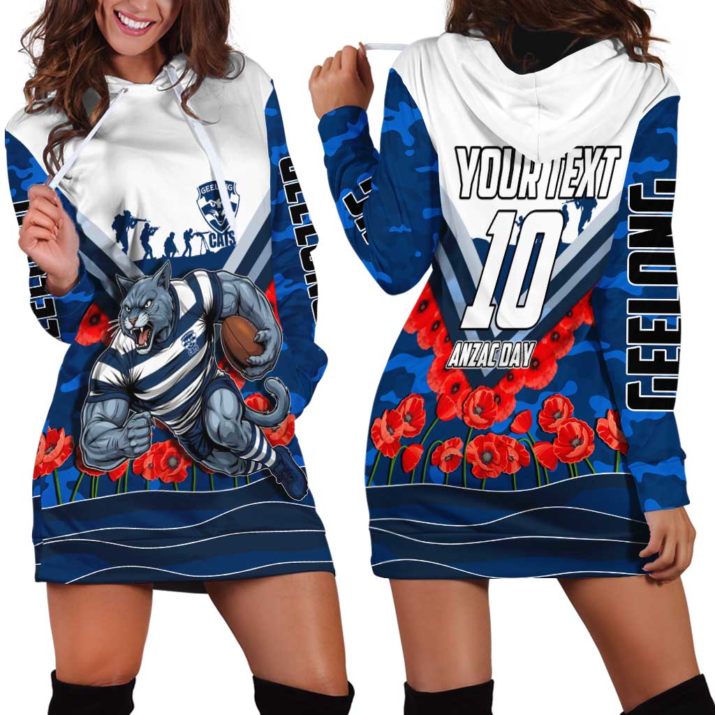 Personalised Geelong Cats ANZAC Hoodie Dress Military Remembrance Australian Football Mascot Camouflage