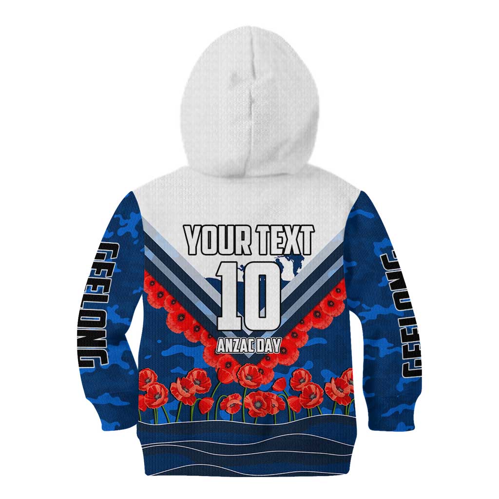 Personalised Geelong Cats ANZAC Kid Hoodie Military Remembrance Australian Football Mascot Camouflage