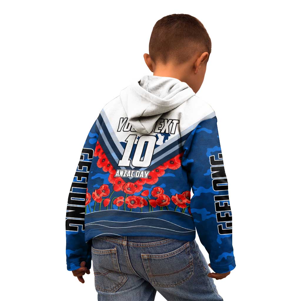 Personalised Geelong Cats ANZAC Kid Hoodie Military Remembrance Australian Football Mascot Camouflage