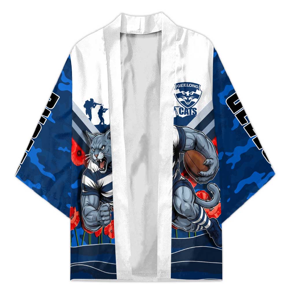 Personalised Geelong Cats ANZAC Kimono Military Remembrance Australian Football Mascot Camouflage