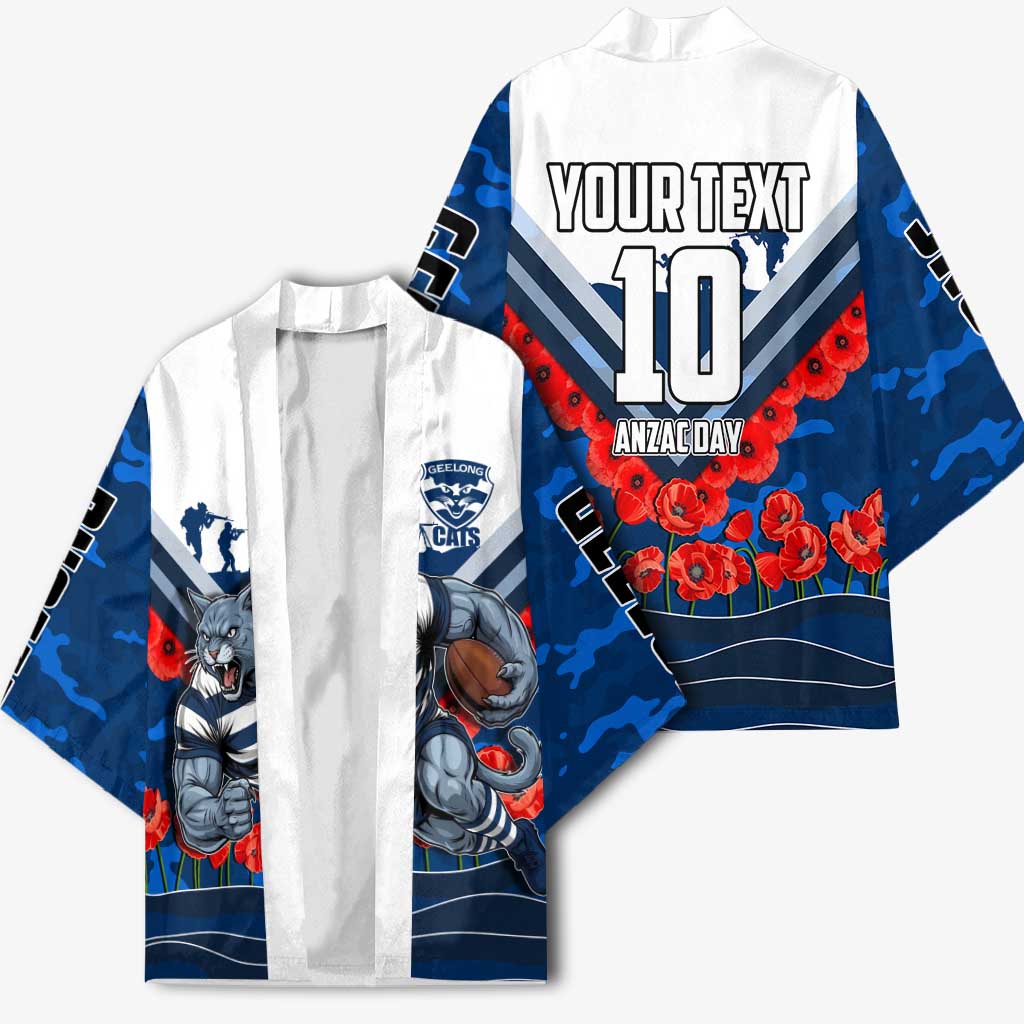 Personalised Geelong Cats ANZAC Kimono Military Remembrance Australian Football Mascot Camouflage