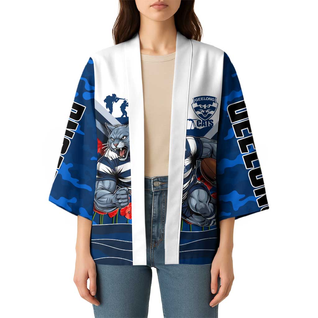 Personalised Geelong Cats ANZAC Kimono Military Remembrance Australian Football Mascot Camouflage
