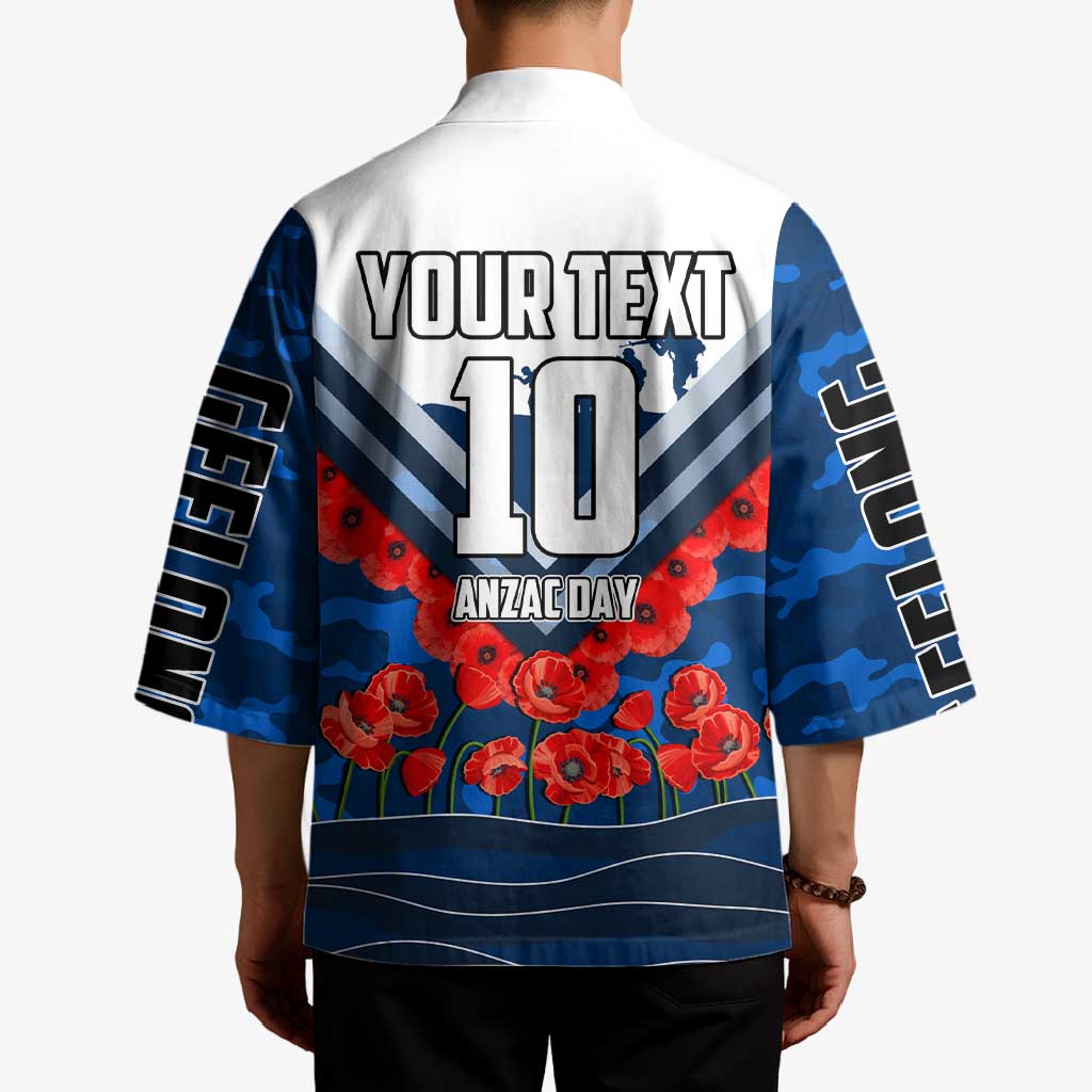 Personalised Geelong Cats ANZAC Kimono Military Remembrance Australian Football Mascot Camouflage