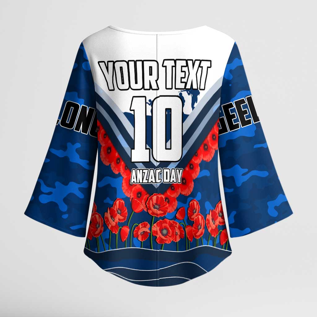 Personalised Geelong Cats ANZAC Kimono Sleeve Blouse Military Remembrance Australian Football Mascot Camouflage