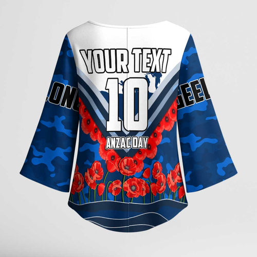Personalised Geelong Cats ANZAC Kimono Sleeve Blouse Military Remembrance Australian Football Mascot Camouflage