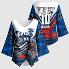 Personalised Geelong Cats ANZAC Kimono Sleeve Blouse Military Remembrance Australian Football Mascot Camouflage