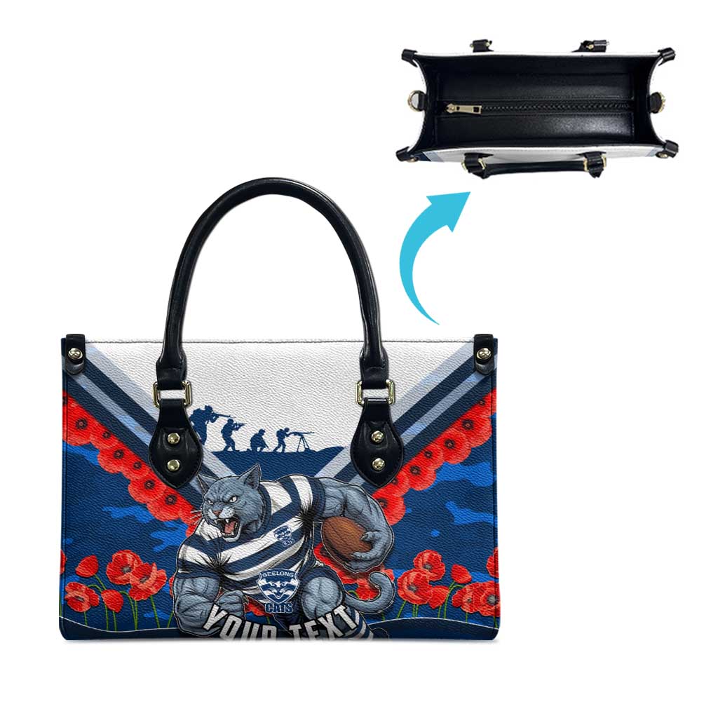 Personalised Geelong Cats ANZAC Leather Bag Military Remembrance Australian Football Mascot Camouflage