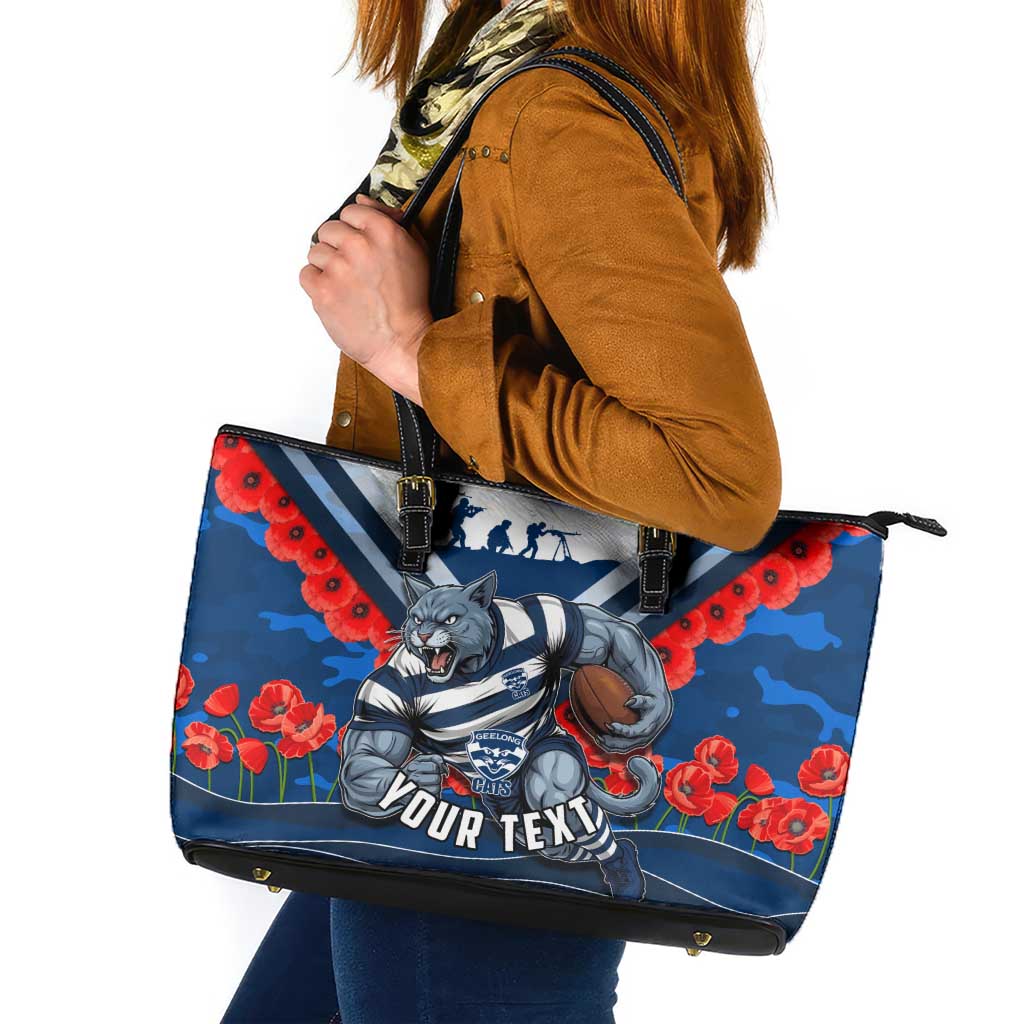 Personalised Geelong Cats ANZAC Leather Tote Bag Military Remembrance Australian Football Mascot Camouflage