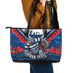 Personalised Geelong Cats ANZAC Leather Tote Bag Military Remembrance Australian Football Mascot Camouflage