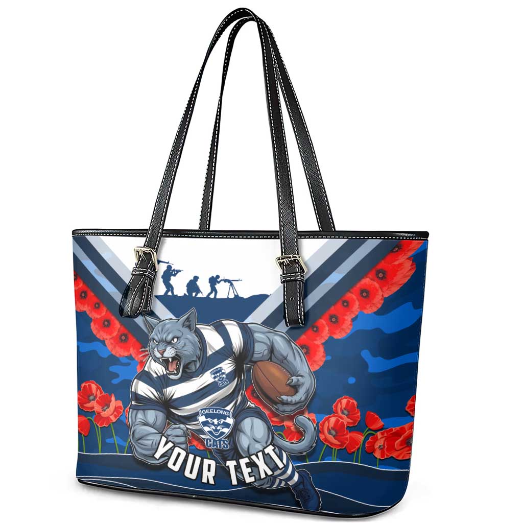 Personalised Geelong Cats ANZAC Leather Tote Bag Military Remembrance Australian Football Mascot Camouflage