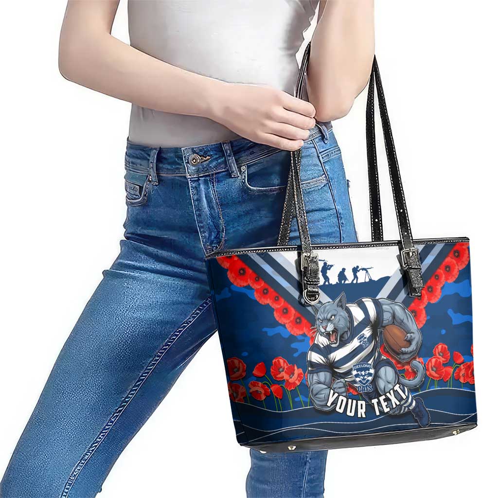 Personalised Geelong Cats ANZAC Leather Tote Bag Military Remembrance Australian Football Mascot Camouflage