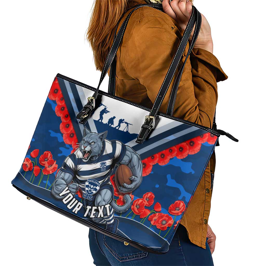 Personalised Geelong Cats ANZAC Leather Tote Bag Military Remembrance Australian Football Mascot Camouflage