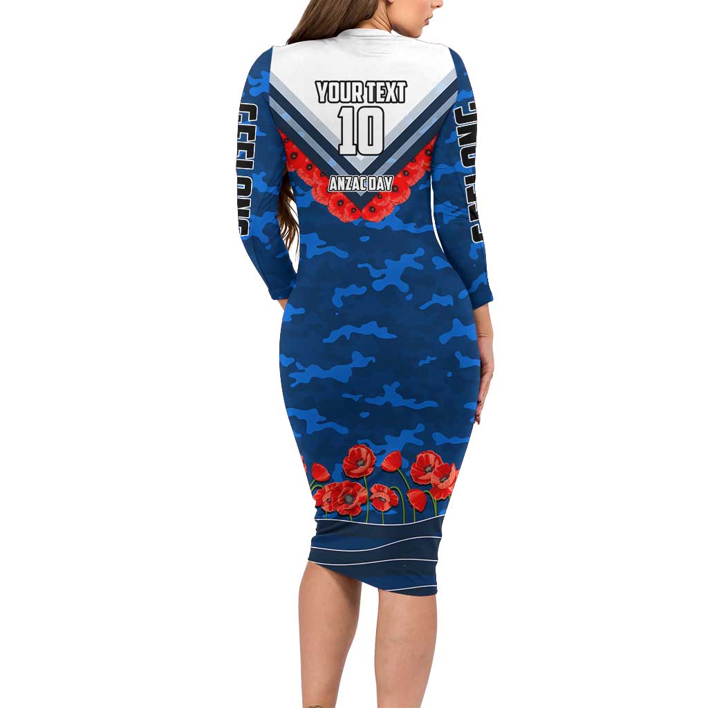 Personalised Geelong Cats ANZAC Long Sleeve Bodycon Dress Military Remembrance Australian Football Mascot Camouflage