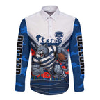 Personalised Geelong Cats ANZAC Long Sleeve Button Shirt Military Remembrance Australian Football Mascot Camouflage