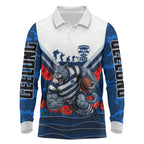 Personalised Geelong Cats ANZAC Long Sleeve Polo Shirt Military Remembrance Australian Football Mascot Camouflage