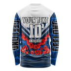 Personalised Geelong Cats ANZAC Long Sleeve Shirt Military Remembrance Australian Football Mascot Camouflage