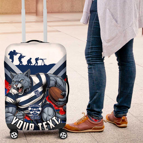 Personalised Geelong Cats ANZAC Luggage Cover Military Remembrance Australian Football Mascot Camouflage
