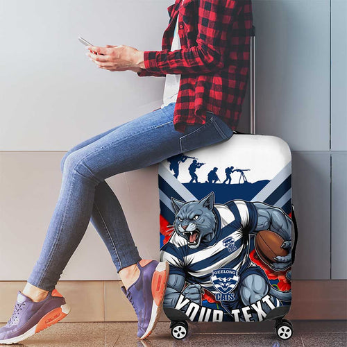 Personalised Geelong Cats ANZAC Luggage Cover Military Remembrance Australian Football Mascot Camouflage