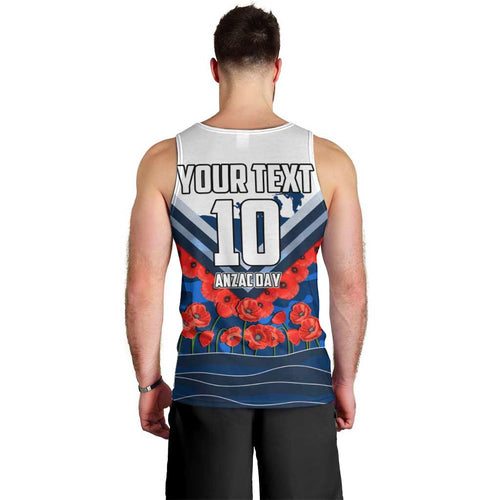 Personalised Geelong Cats ANZAC Men Tank Top Military Remembrance Australian Football Mascot Camouflage