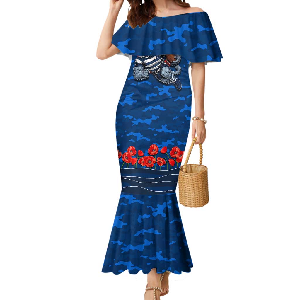 Personalised Geelong Cats ANZAC Mermaid Dress Military Remembrance Australian Football Mascot Camouflage