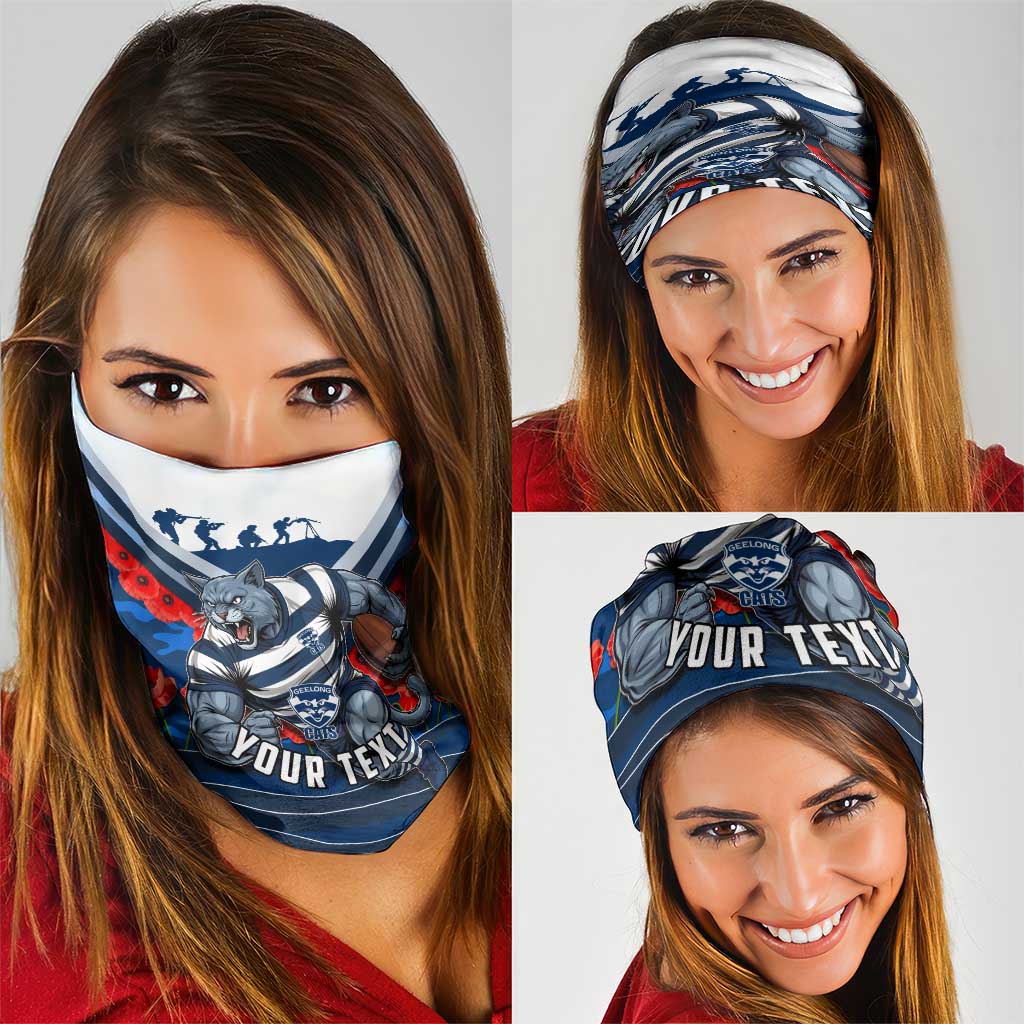 Personalised Geelong Cats ANZAC Neck Gaiter Military Remembrance Australian Football Mascot Camouflage