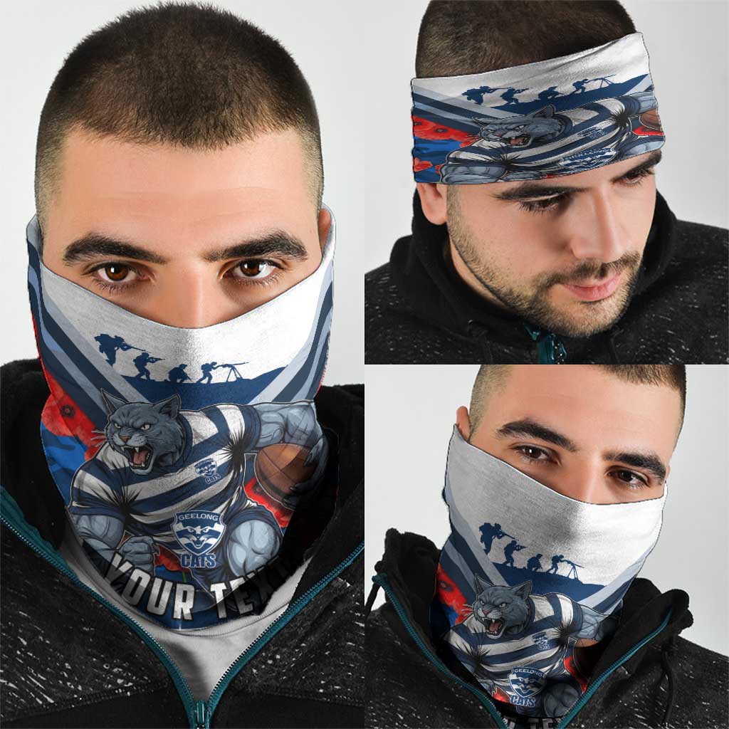Personalised Geelong Cats ANZAC Neck Gaiter Military Remembrance Australian Football Mascot Camouflage