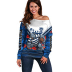 Personalised Geelong Cats ANZAC Off Shoulder Sweater Military Remembrance Australian Football Mascot Camouflage