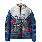 Personalised Geelong Cats ANZAC Padded Jacket Military Remembrance Australian Football Mascot Camouflage