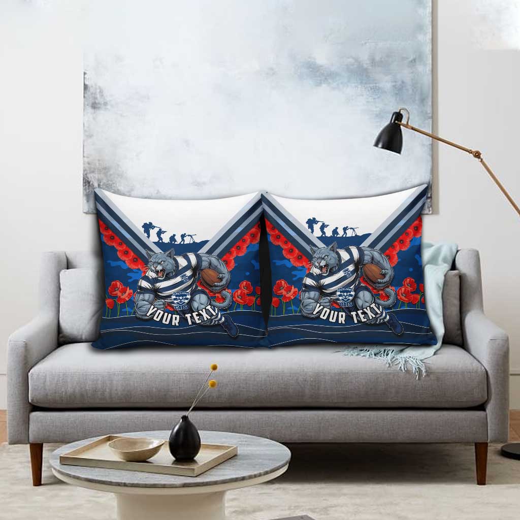 Personalised Geelong Cats ANZAC Pillow Cover Military Remembrance Australian Football Mascot Camouflage