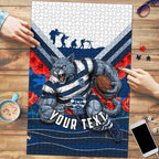 Personalised Geelong Cats ANZAC Puzzle Military Remembrance Australian Football Mascot Camouflage