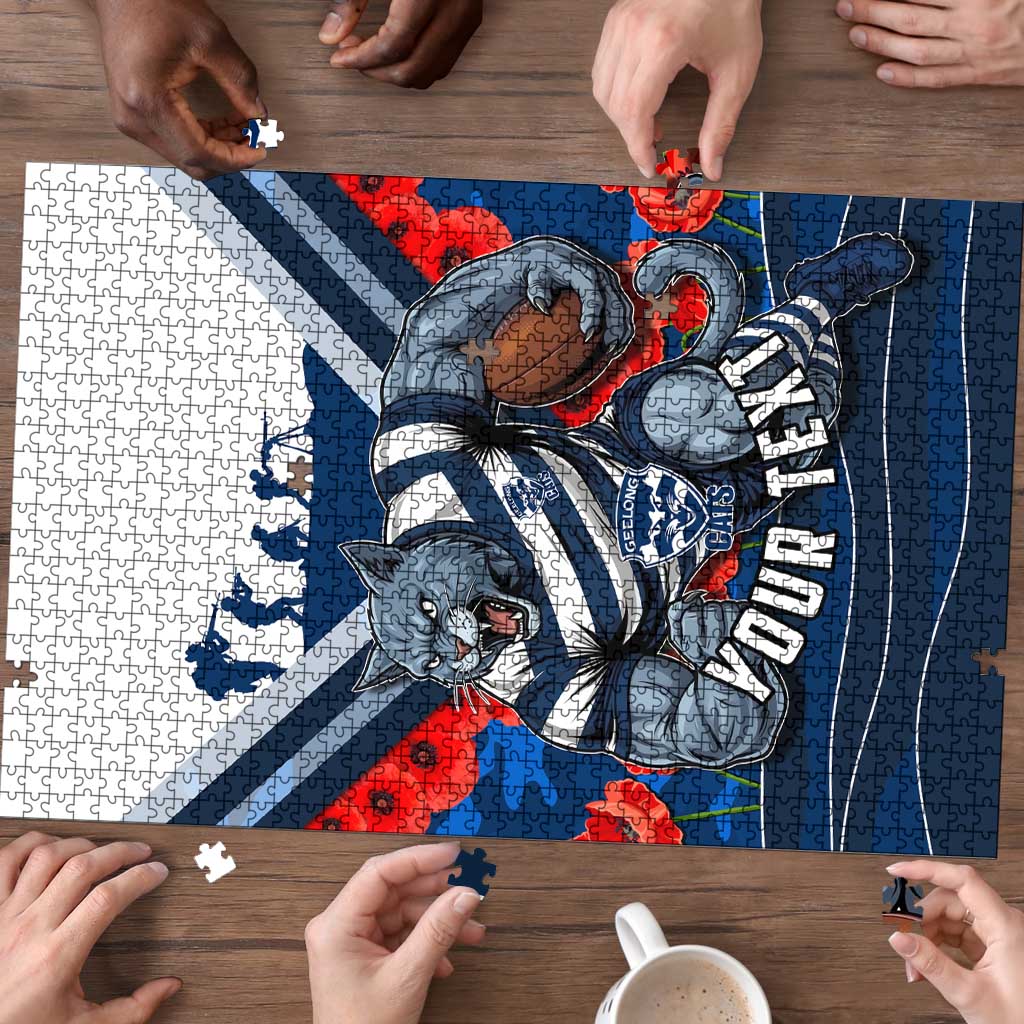 Personalised Geelong Cats ANZAC Puzzle Military Remembrance Australian Football Mascot Camouflage