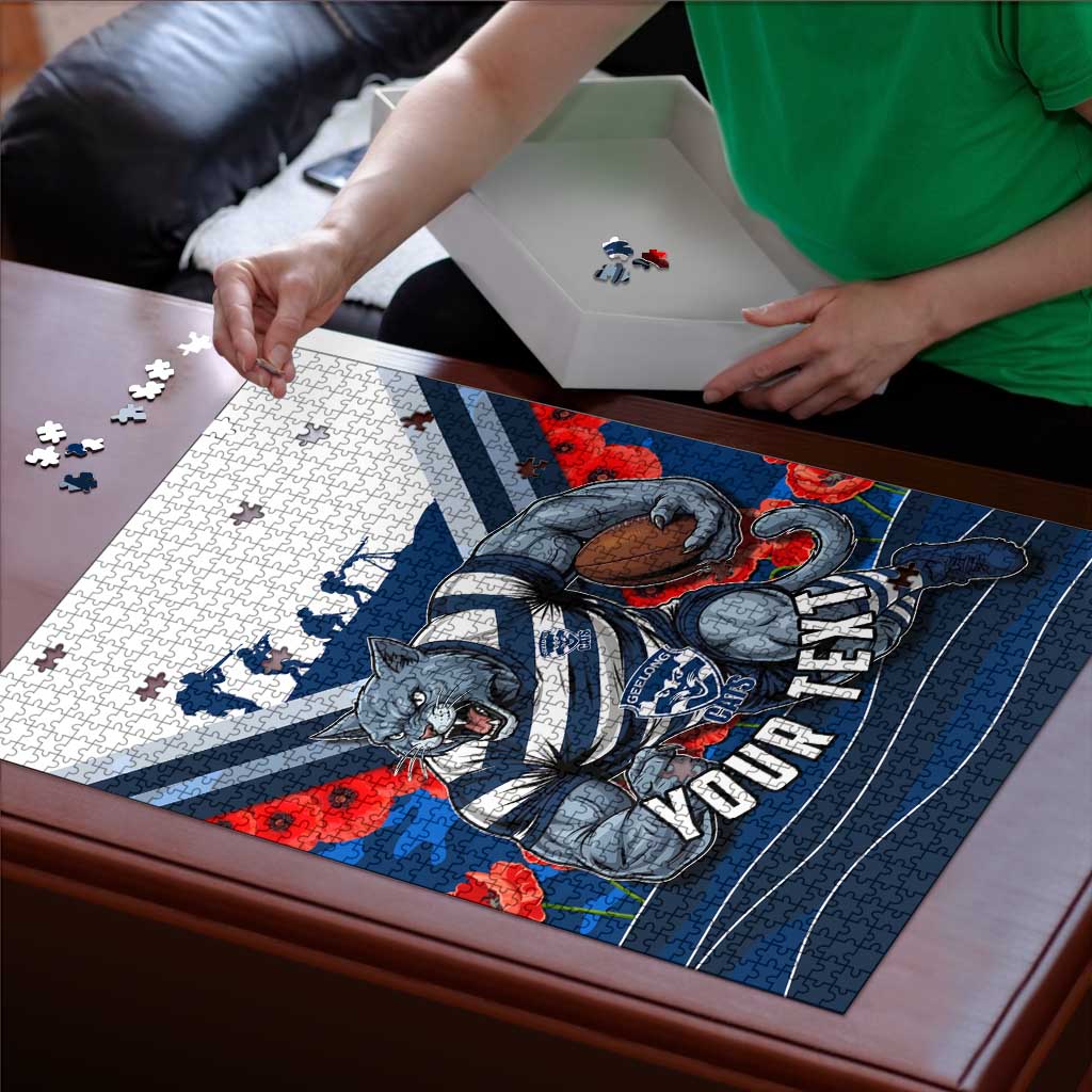 Personalised Geelong Cats ANZAC Puzzle Military Remembrance Australian Football Mascot Camouflage