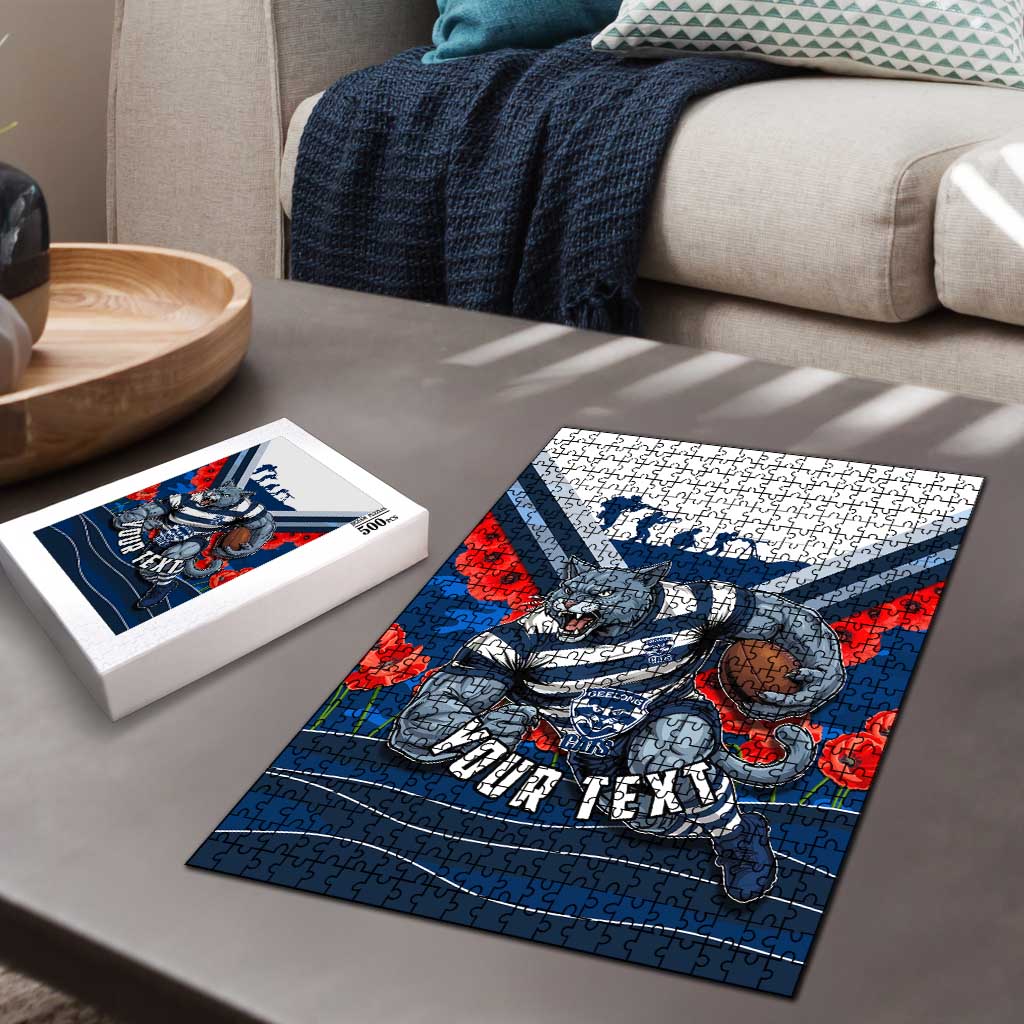 Personalised Geelong Cats ANZAC Puzzle Military Remembrance Australian Football Mascot Camouflage