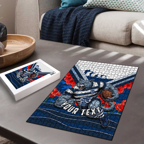 Personalised Geelong Cats ANZAC Puzzle Military Remembrance Australian Football Mascot Camouflage